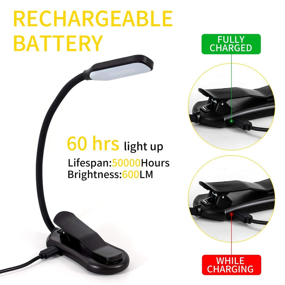 Clip-On Reading Lamp with Rechargeable Battery and Adjustable Neck, 3 Color Modes Valideals Outlet