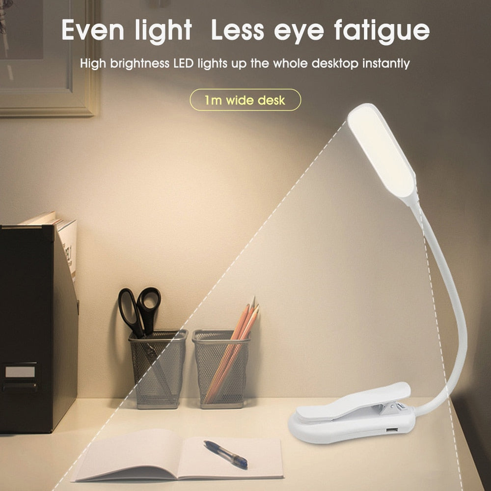 Clip-On Reading Lamp with Rechargeable Battery and Adjustable Neck, 3 Color Modes Valideals Outlet