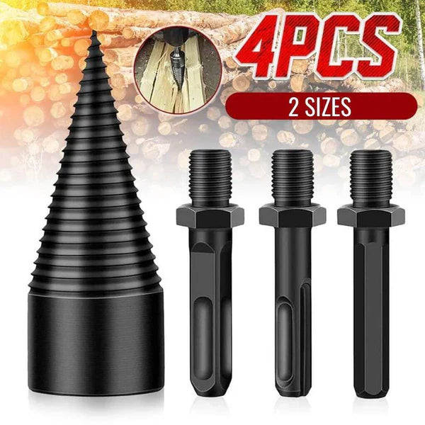 Wood Splitting Drill Bit with High Carbon Steel Construction and Three Handle Adapters Valideals Outlet