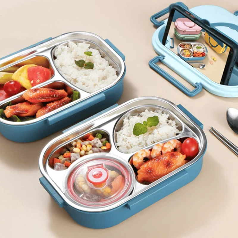 Insulated Lunch Box with Leak-Resistant Seal and Stainless Steel Interior, 3-4 Sections Valideals Outlet