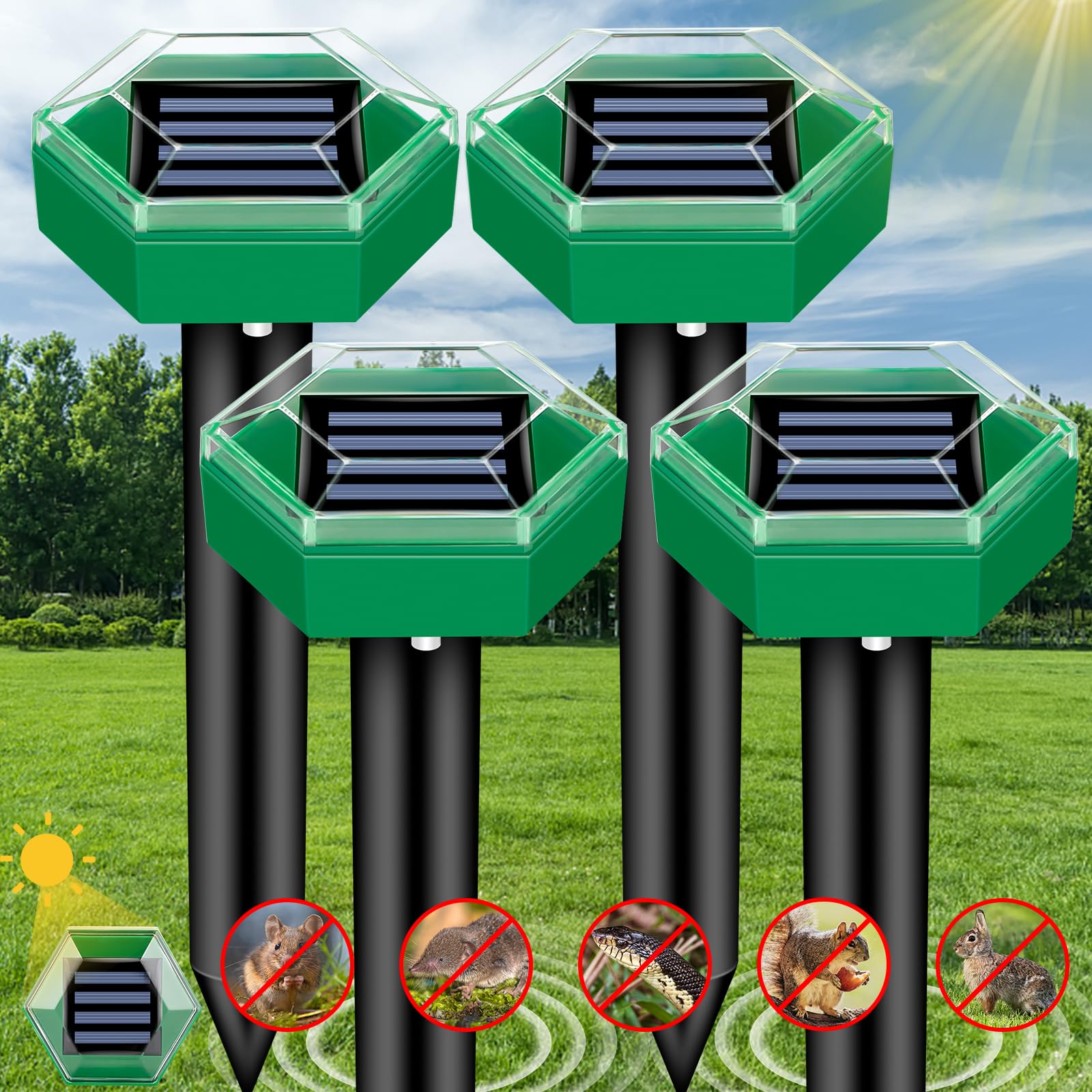 Solar Mole Repeller Stake with Vibration Pulse and Rechargeable Battery, 4-Pack Valideals Outlet