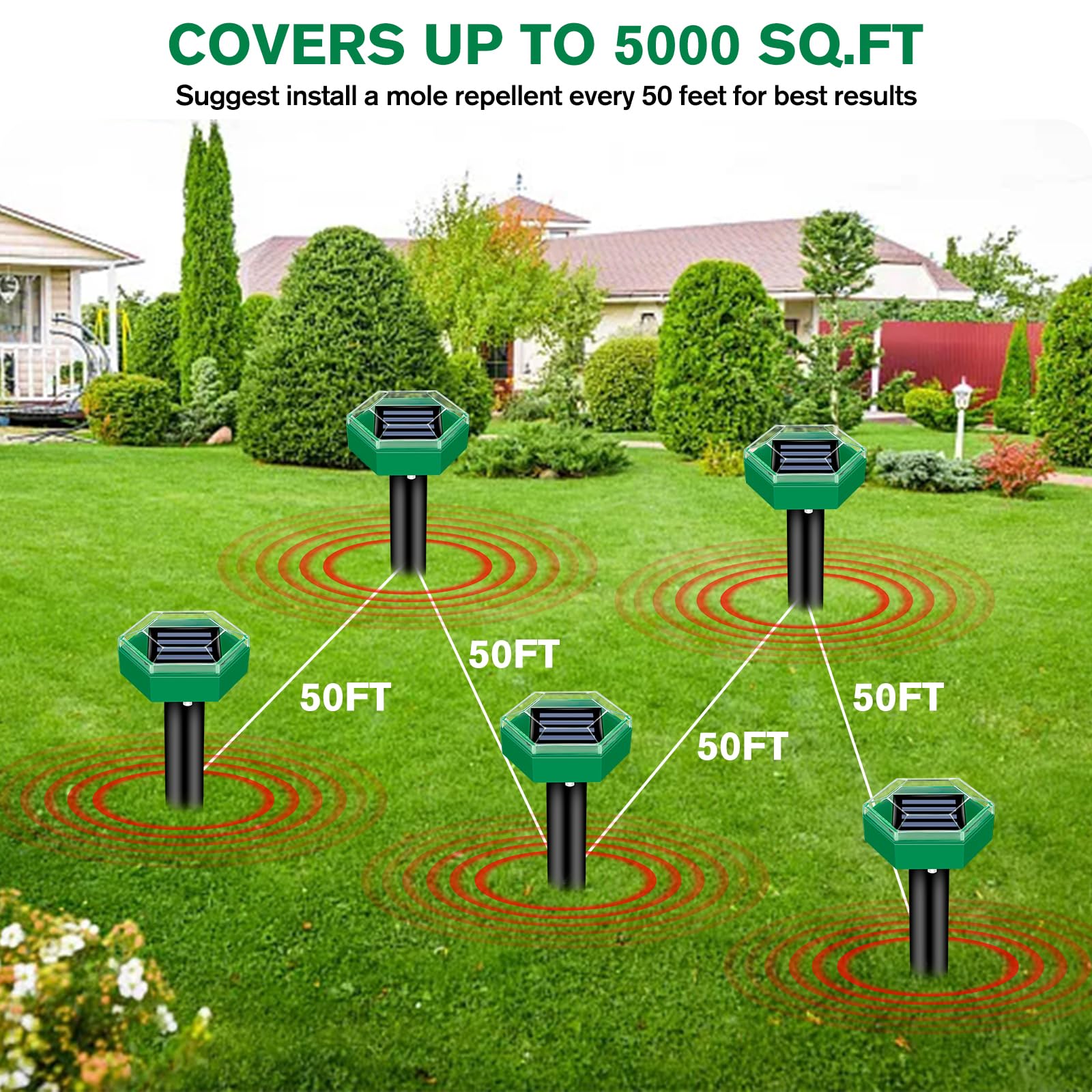 Solar Mole Repeller Stake with Vibration Pulse and Rechargeable Battery, 4-Pack Valideals Outlet