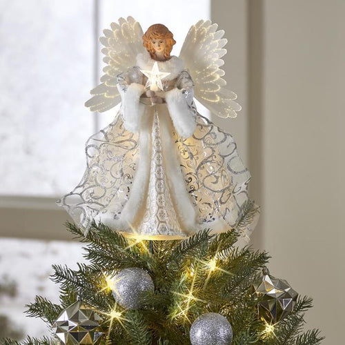 Angel Tree Topper with Moving Fiber Optic Wings and Warm White Star, 30 cm Valideals Outlet