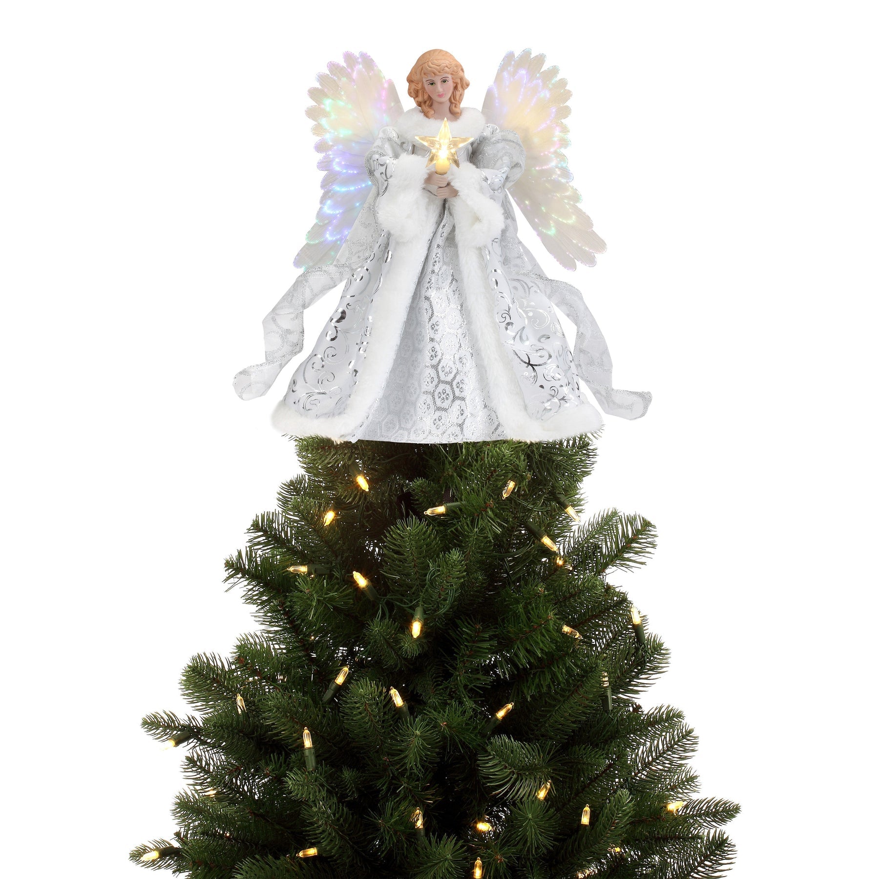 Angel Tree Topper with Moving Fiber Optic Wings and Warm White Star, 30 cm Valideals Outlet