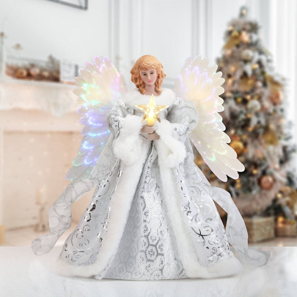 Angel Tree Topper with Moving Fiber Optic Wings and Warm White Star, 30 cm Valideals Outlet
