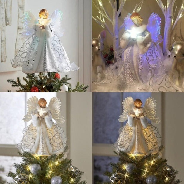 Angel Tree Topper with Moving Fiber Optic Wings and Warm White Star, 30 cm Valideals Outlet