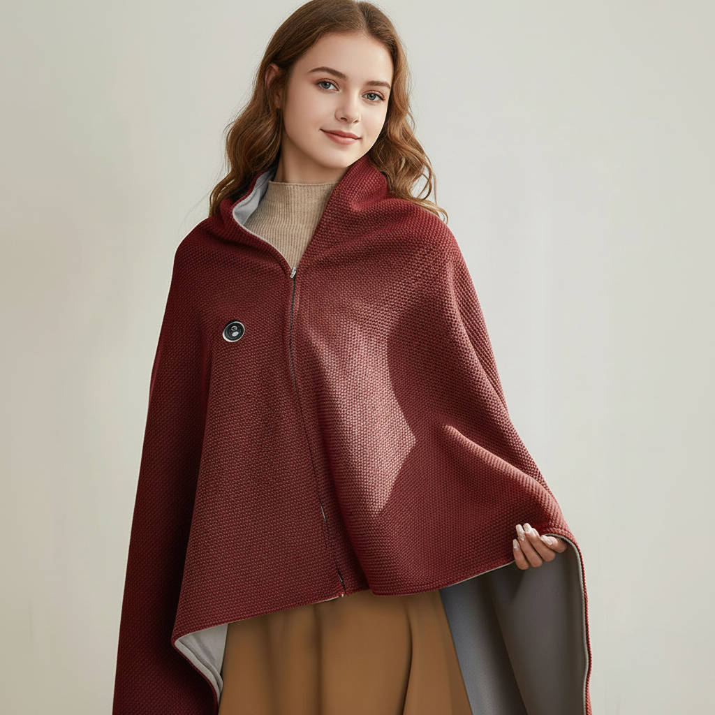 Heated Shawl with USB Power Port and Zipper Closure, 8-Zone Quick Heat Valideals Outlet