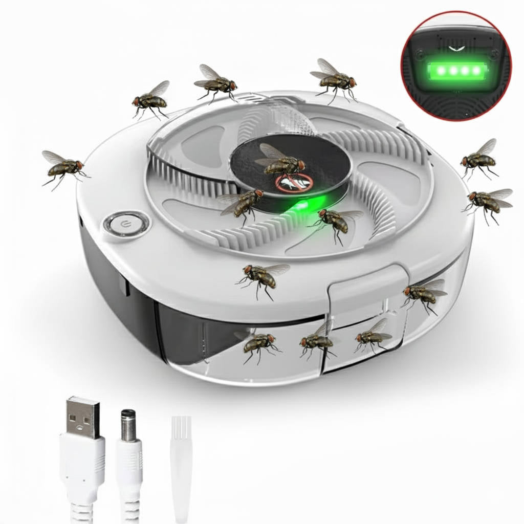 Automatic Fly Trap with Rotating Arm and Five Bait Stations, USB Rechargeable Valideals Outlet