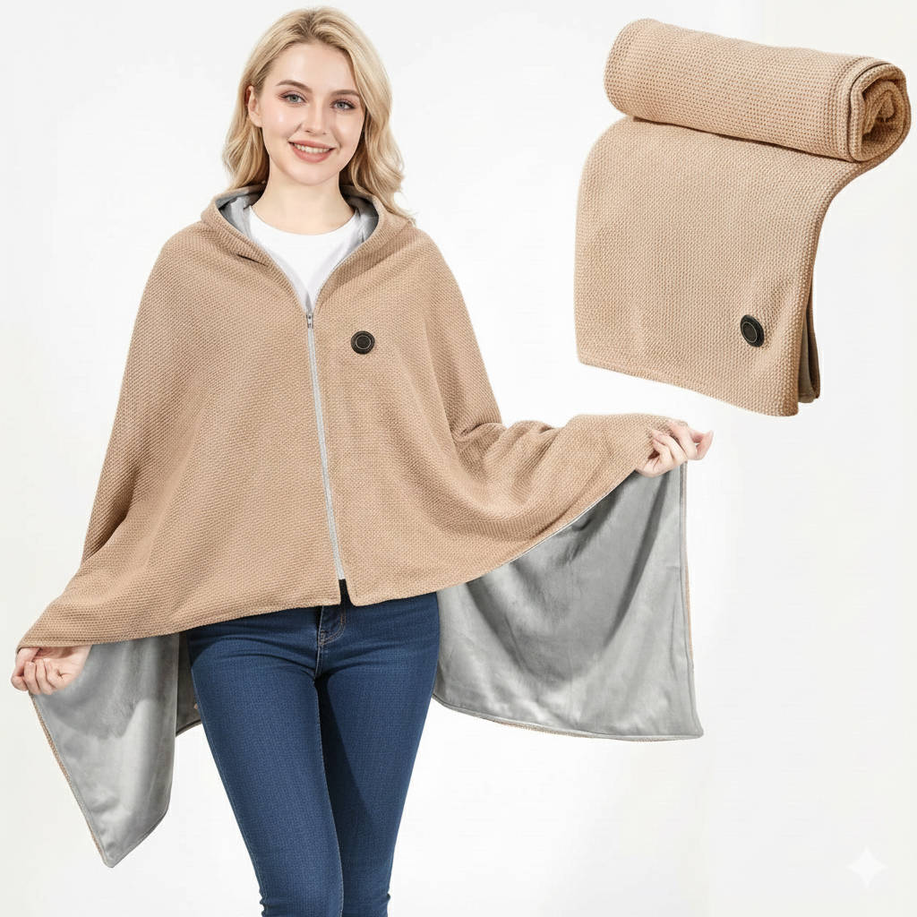 Heated Shawl with USB Power Port and Zipper Closure, 8-Zone Quick Heat Valideals Outlet