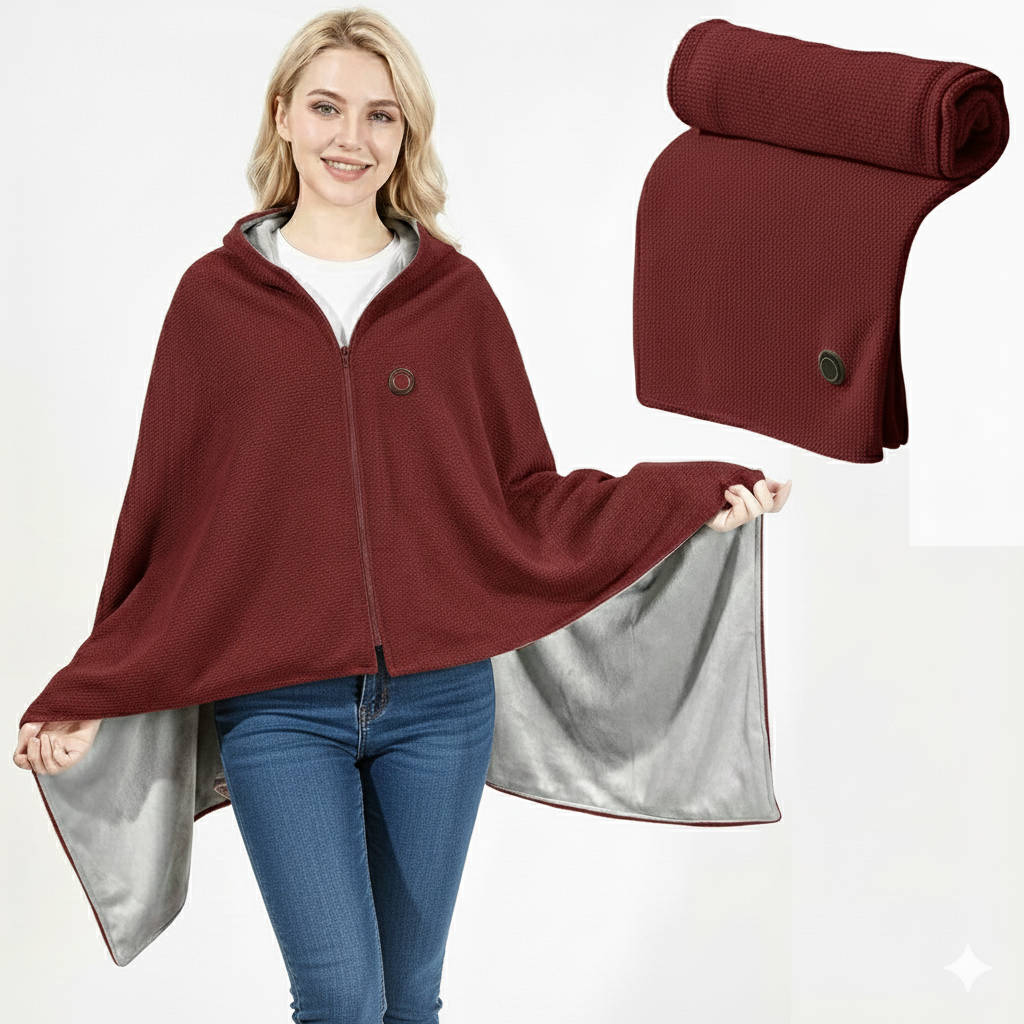 Heated Shawl with USB Power Port and Zipper Closure, 8-Zone Quick Heat Valideals Outlet