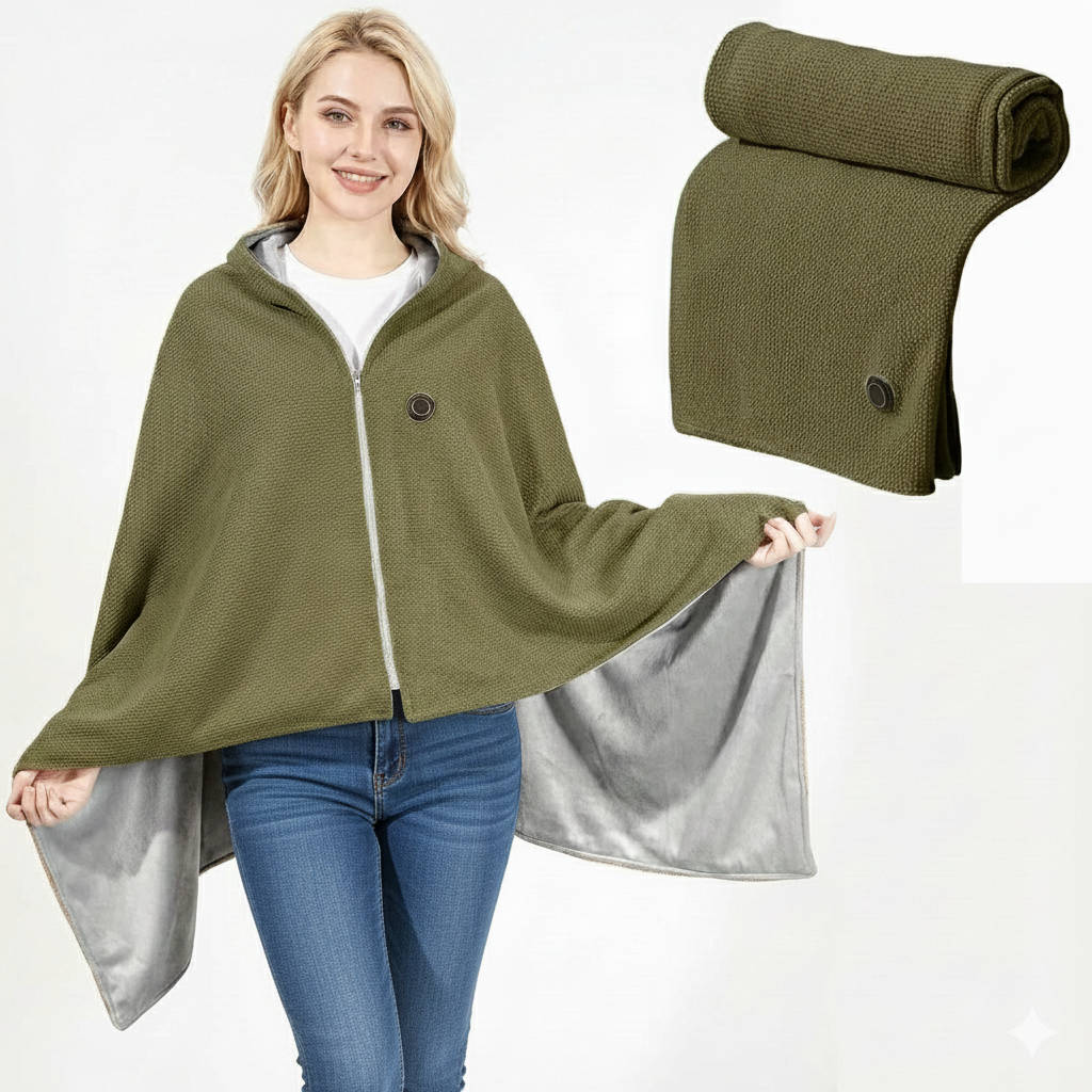 Heated Shawl with USB Power Port and Zipper Closure, 8-Zone Quick Heat Valideals Outlet