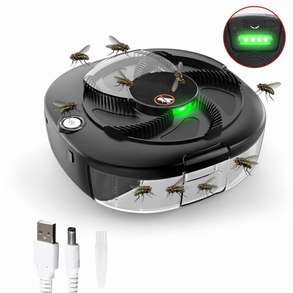 Automatic Fly Trap with Rotating Arm and Five Bait Stations, USB Rechargeable Valideals Outlet