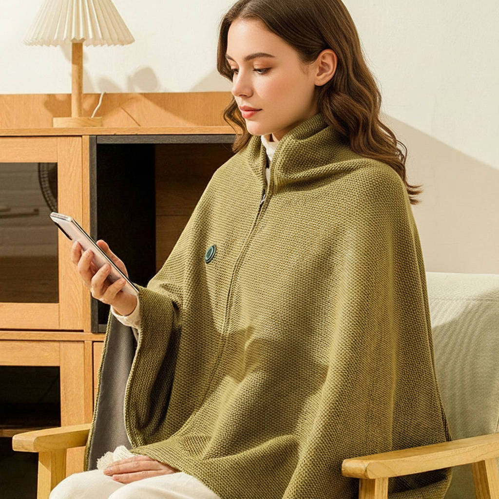 Heated Shawl with USB Power Port and Zipper Closure, 8-Zone Quick Heat Valideals Outlet