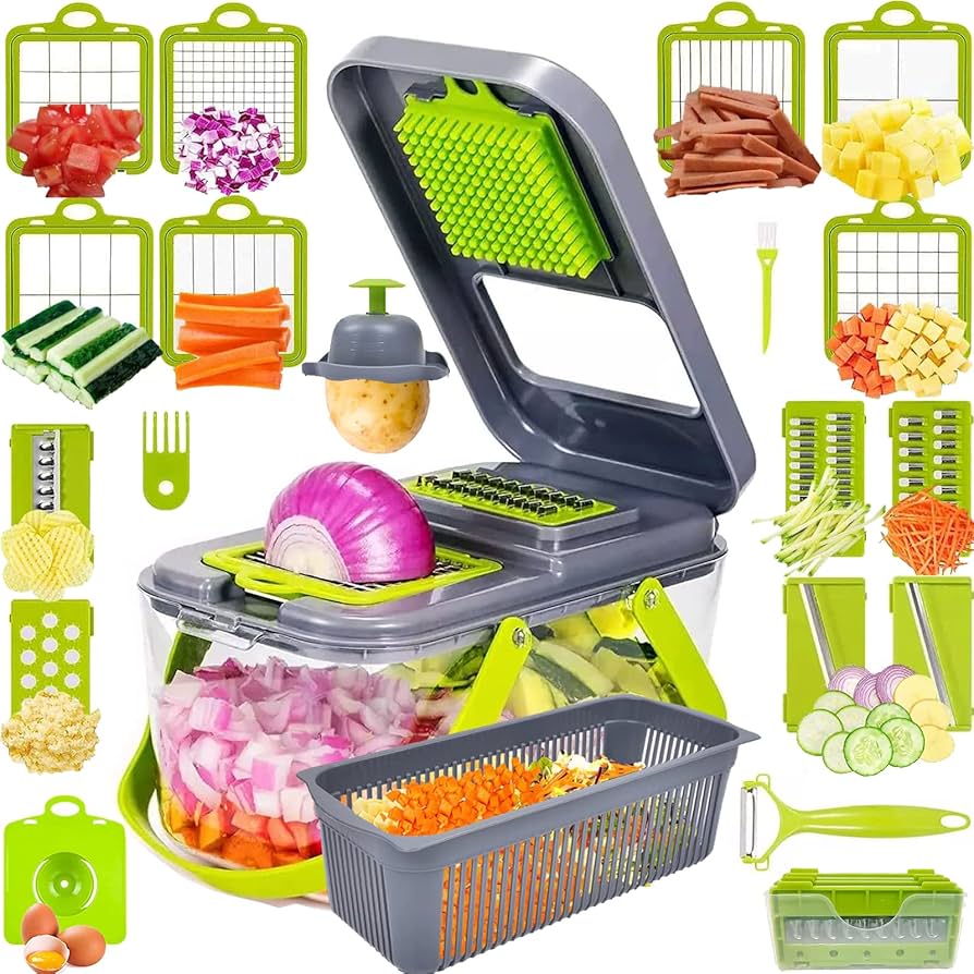 Vegetable Slicer with 18 Interchangeable Blades and Built-In Container, Non-Slip Base Valideals Outlet