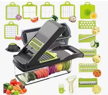 Vegetable Slicer with 18 Interchangeable Blades and Built-In Container, Non-Slip Base Valideals Outlet