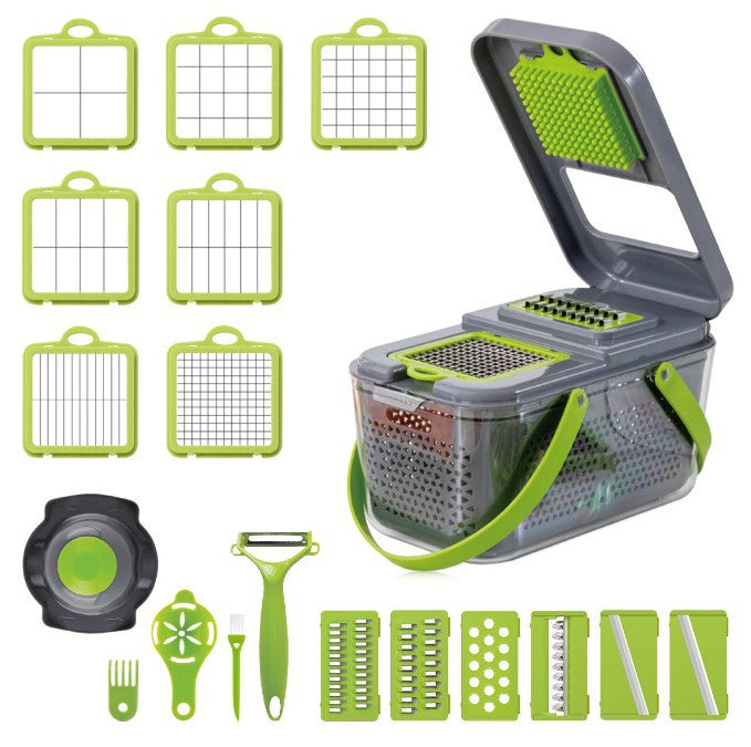 Vegetable Slicer with 18 Interchangeable Blades and Built-In Container, Non-Slip Base Valideals Outlet