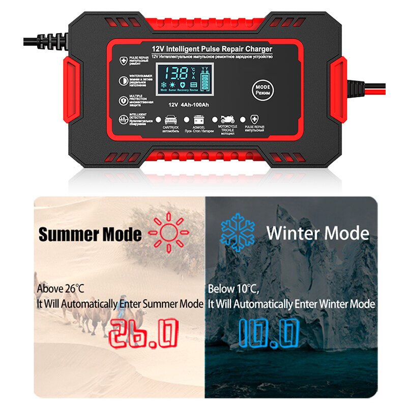 12V 6A Pulse Repair Battery Charger with LCD Display and Multi-Type Compatibility Valideals Outlet