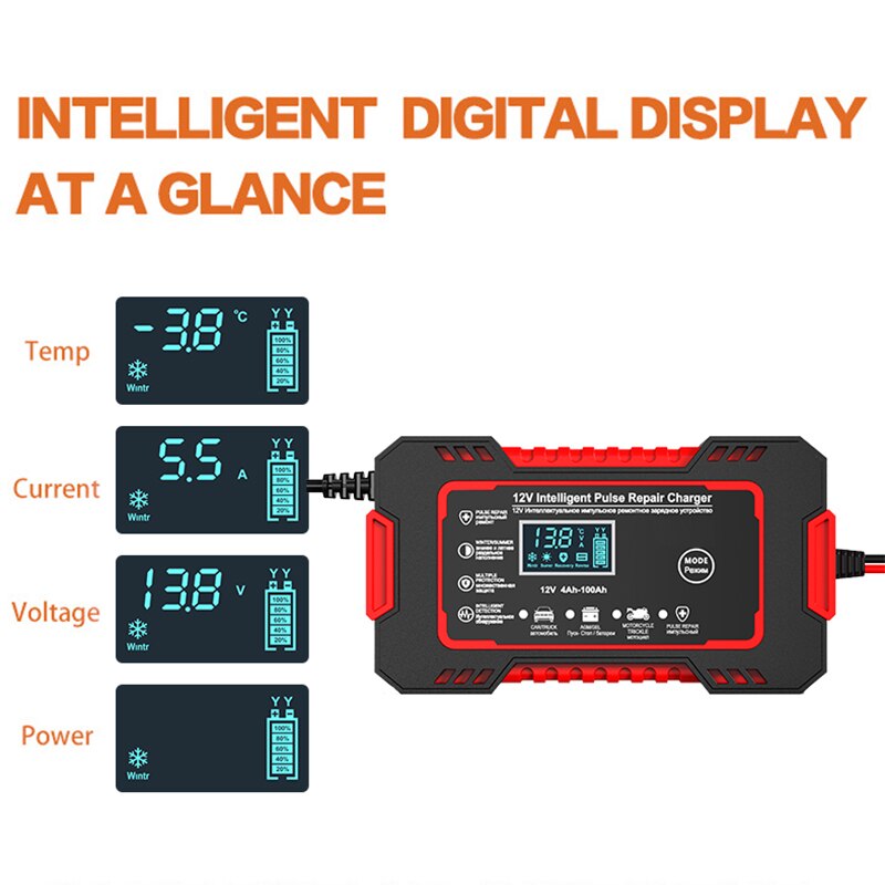 12V 6A Pulse Repair Battery Charger with LCD Display and Multi-Type Compatibility Valideals Outlet