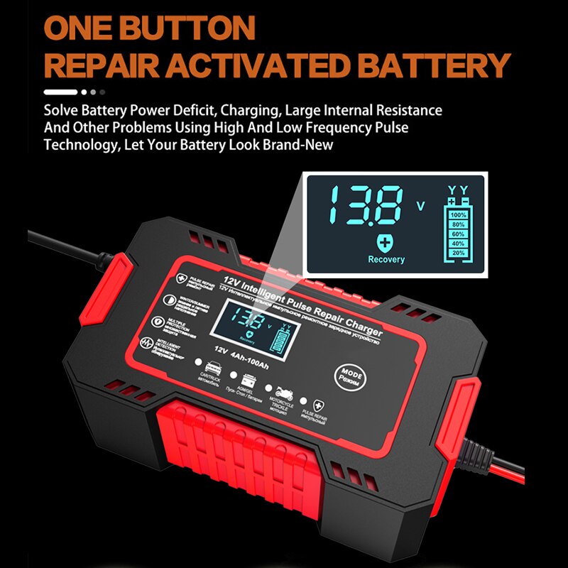 12V 6A Pulse Repair Battery Charger with LCD Display and Multi-Type Compatibility Valideals Outlet