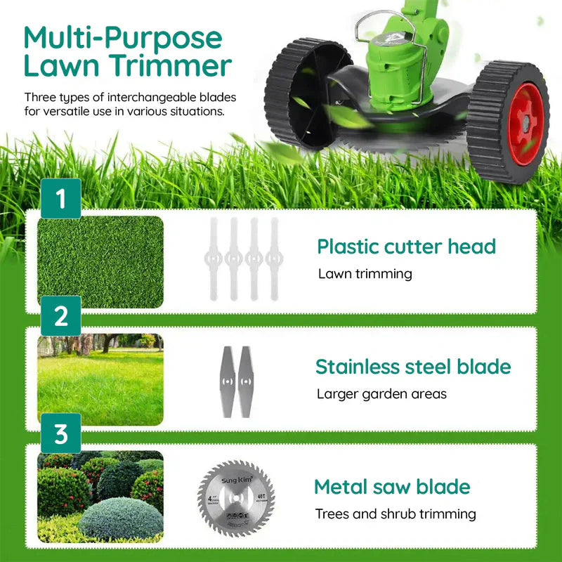 Cordless Grass Trimmer with 24V Motor and Three Interchangeable Blades Valideals Outlet
