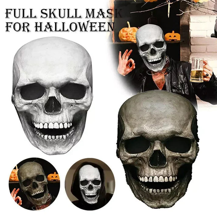 Skull Mask with Movable Lower Jaw and Full Head Coverage, Soft Latex Valideals Outlet