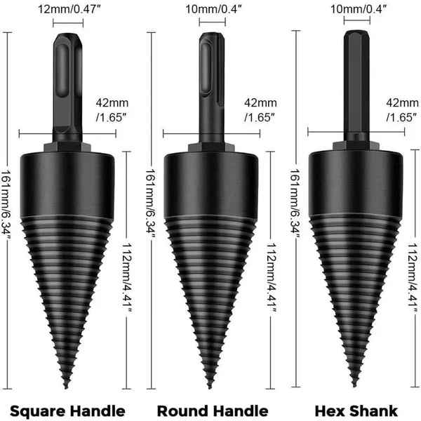 Wood Splitting Drill Bit with High Carbon Steel Construction and Three Handle Adapters Valideals Outlet