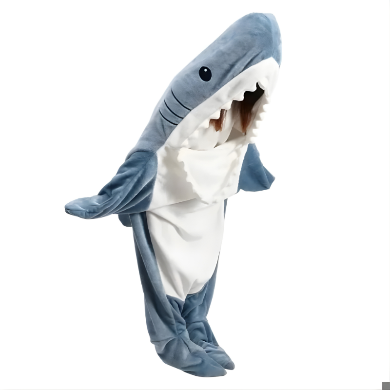 Shark Hoodie Blanket with Soft Flannel Polyester and Hooded Foot Pouch, One Size Valideals Outlet