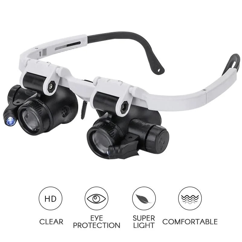 Headband LED Magnifier with 3 Interchangeable Lenses and Dual LED Lights, 8x 15x 23x Valideals Outlet