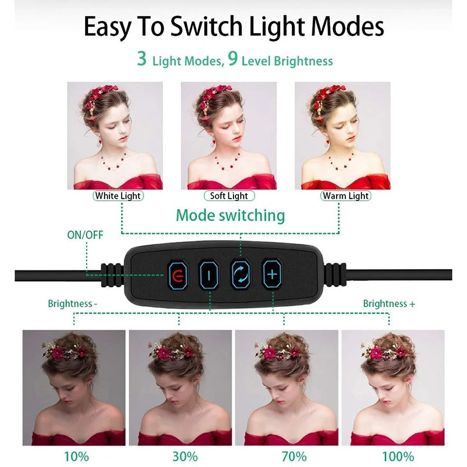 Ring Light with Phone Holder and Adjustable Tripod, 3 Color Modes, USB Powered Valideals Outlet