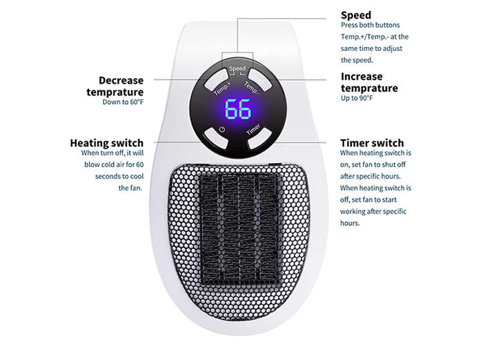 Portable Heater with Fast Warm-Up and Adjustable Thermostat, Washable Filter Valideals Outlet