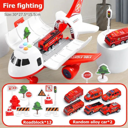 Airplane Playset with Friction-Powered Plane and Sliding Cargo Cabin, 20-Piece XL Set Valideals Outlet