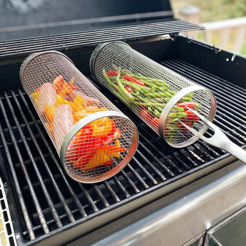 Grill Basket with 360 Degree Rotation and Flip Door, 304 Stainless Steel Valideals Outlet