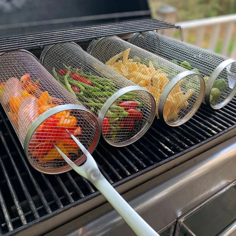 Grill Basket with 360 Degree Rotation and Flip Door, 304 Stainless Steel Valideals Outlet