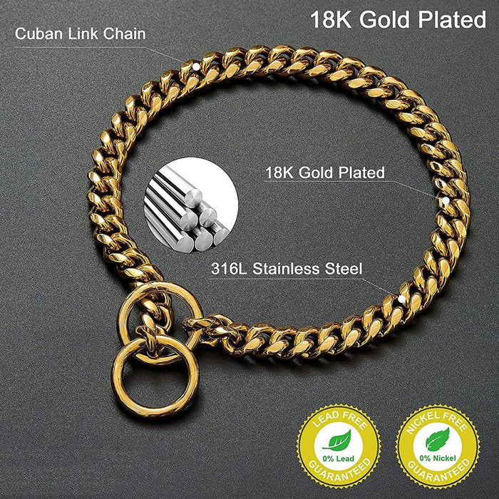 Steel Chain Dog Collar with Solid Links and Polished Finish, Heavy Duty Valideals Outlet