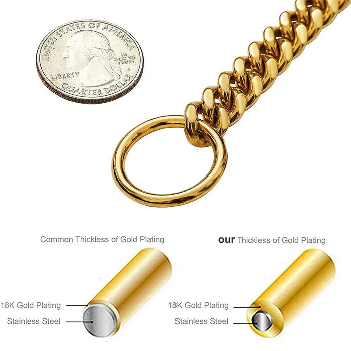 Steel Chain Dog Collar with Solid Links and Polished Finish, Heavy Duty Valideals Outlet