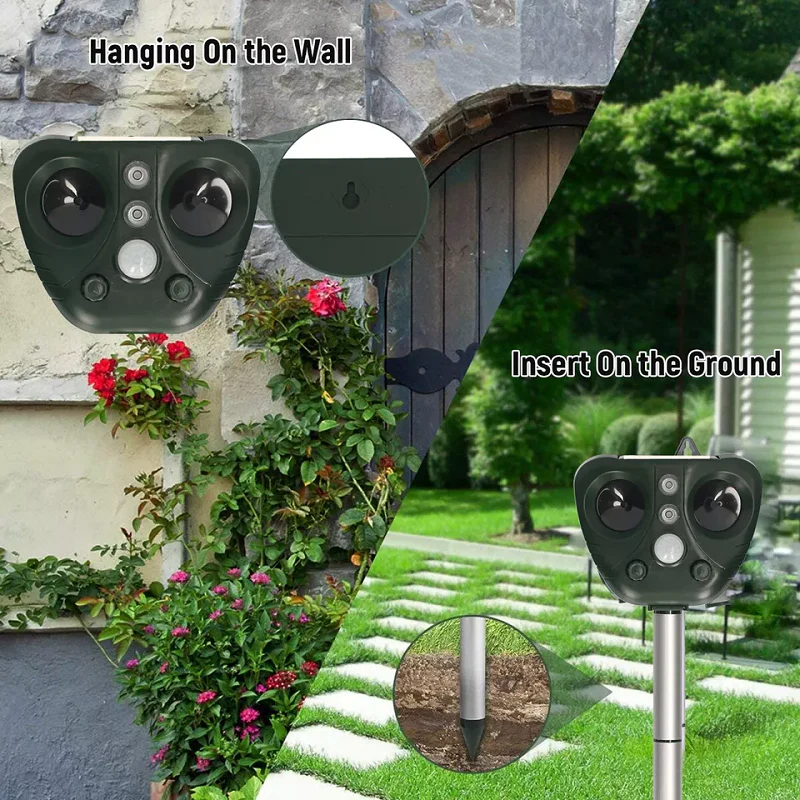 Solar Bird Repeller with Ultrasonic Pulses and Flashing LED Lights, 30 Ft Range Valideals Outlet
