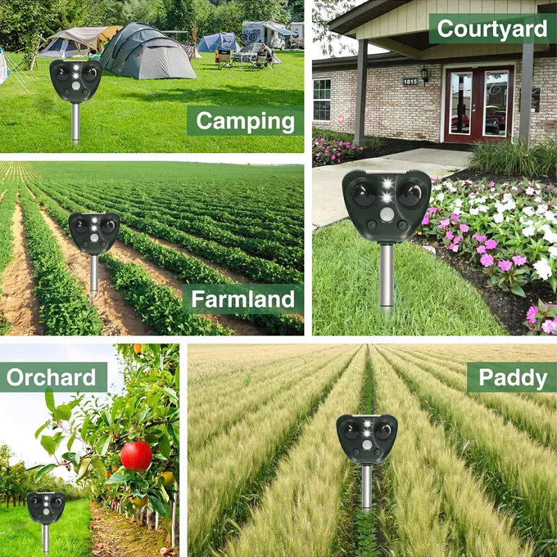 Solar Bird Repeller with Ultrasonic Pulses and Flashing LED Lights, 30 Ft Range Valideals Outlet