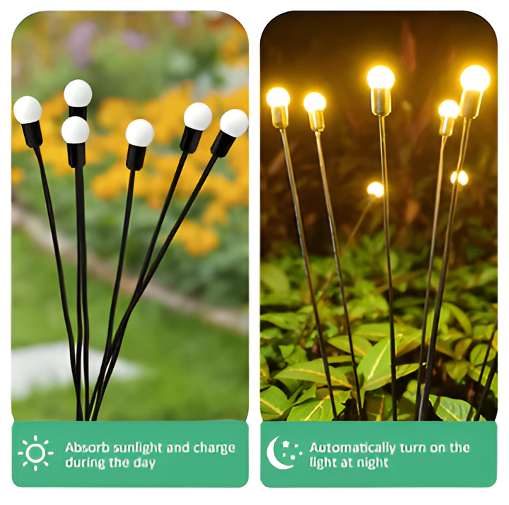 Solar Garden Lights with Warm White Firefly Glow and Flexible Swaying Stems, 27in Stakes Valideals Outlet