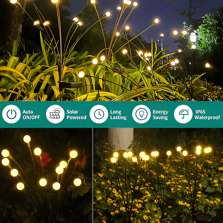 Solar Garden Lights with Warm White Firefly Glow and Flexible Swaying Stems, 27in Stakes Valideals Outlet