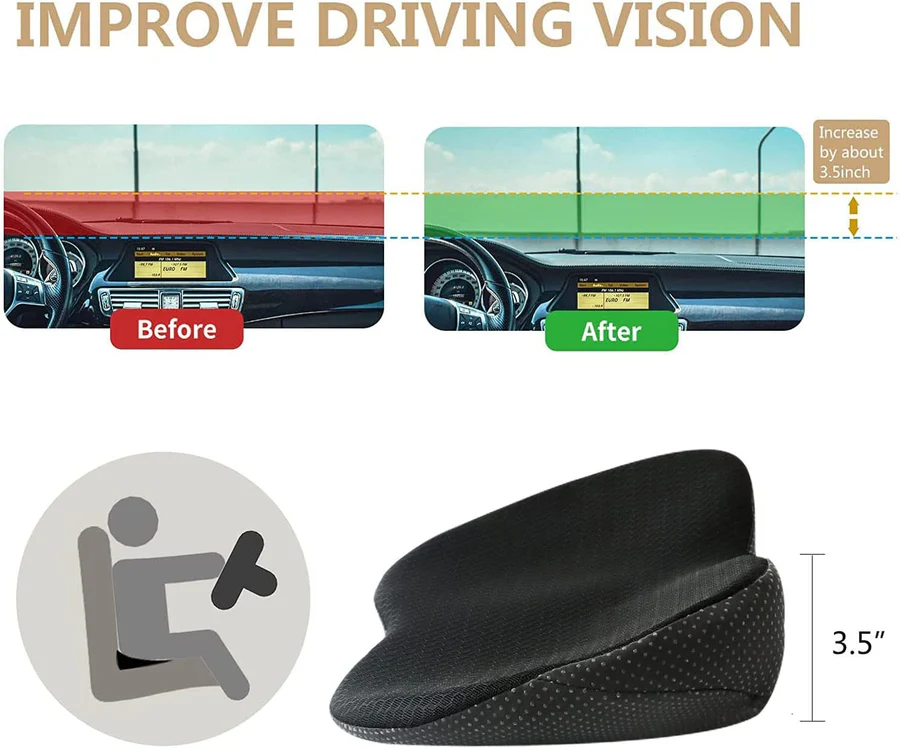 Car Seat Cushion with 3.5-Inch Height Boost and Memory Foam Support, Removable Cover Valideals Outlet