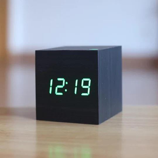 Wooden Digital Alarm Clock with LED Digits and Brightness Control, Battery or USB Valideals Outlet
