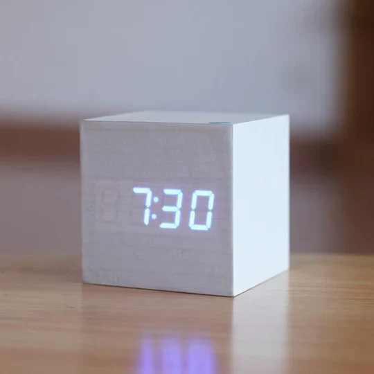 Wooden Digital Alarm Clock with LED Digits and Brightness Control, Battery or USB Valideals Outlet