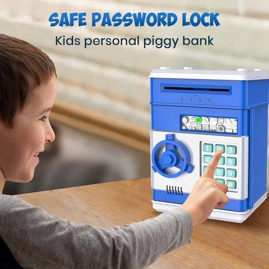 Electronic Piggy Bank with 4-Digit Lock and Key Backup, Motorized Bill Intake, for Kids Valideals Outlet
