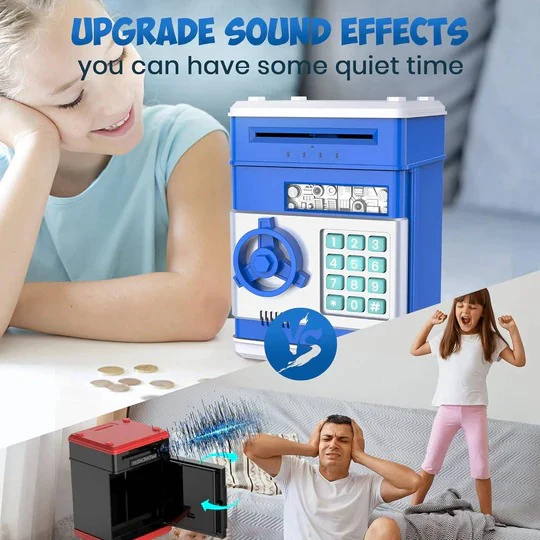 Electronic Piggy Bank with 4-Digit Lock and Key Backup, Motorized Bill Intake, for Kids Valideals Outlet
