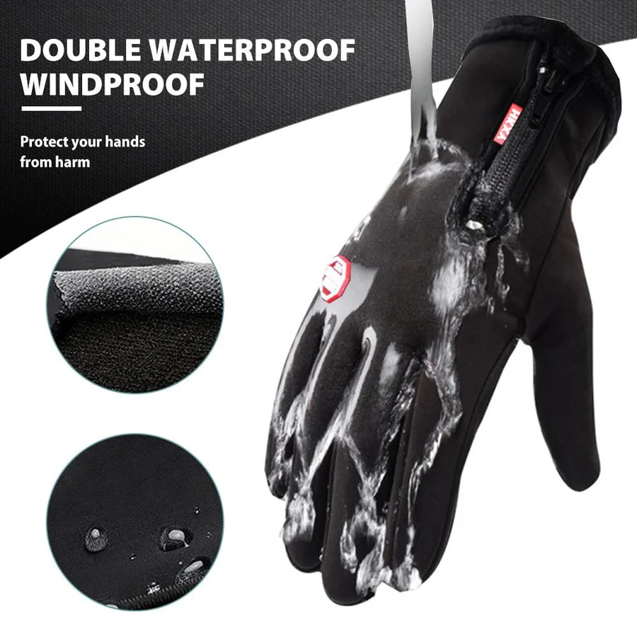 Touchscreen Winter Gloves with Thermal Fleece Lining and Windproof Shell, Zippered Cuff Valideals Outlet