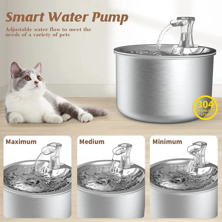 Cat Water Fountain with Stainless Steel Bowl and Four-Layer Filter, 2.1 Qt USB Charging Valideals Outlet