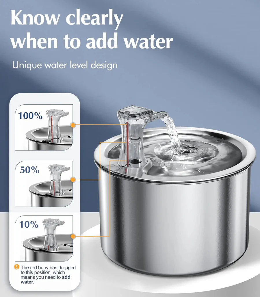Cat Water Fountain with Stainless Steel Bowl and Four-Layer Filter, 2.1 Qt USB Charging Valideals Outlet
