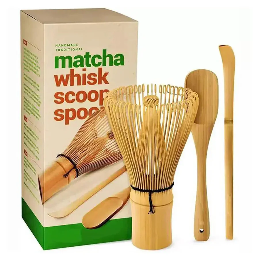 Matcha Tea Set with Handmade Bamboo Whisk and Spoon, Glazed Ceramic Bowl Valideals Outlet