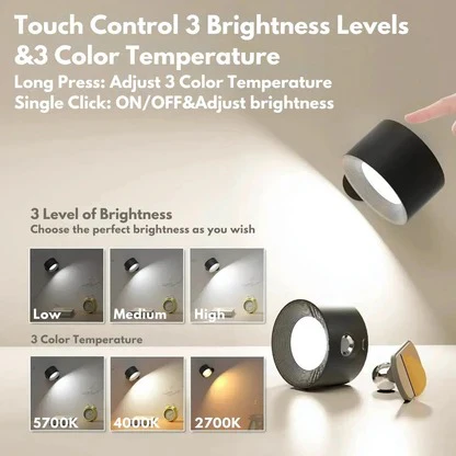 Rechargeable Wall Lamp with 360° Swivel and Touch Dimmer, 3-Temp LED, 2000mAh Valideals Outlet