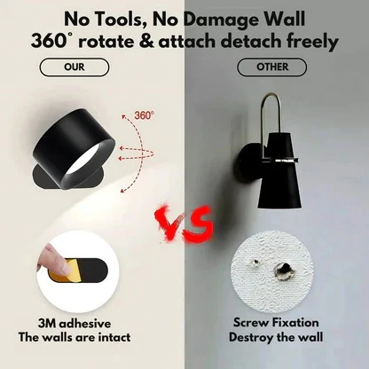 Rechargeable Wall Lamp with 360° Swivel and Touch Dimmer, 3-Temp LED, 2000mAh Valideals Outlet